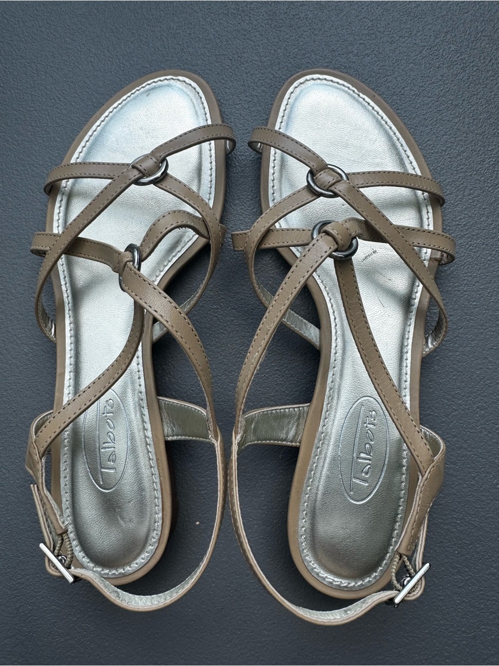 Talbots Taupe Strappy Leather Sandals - Size 6.5